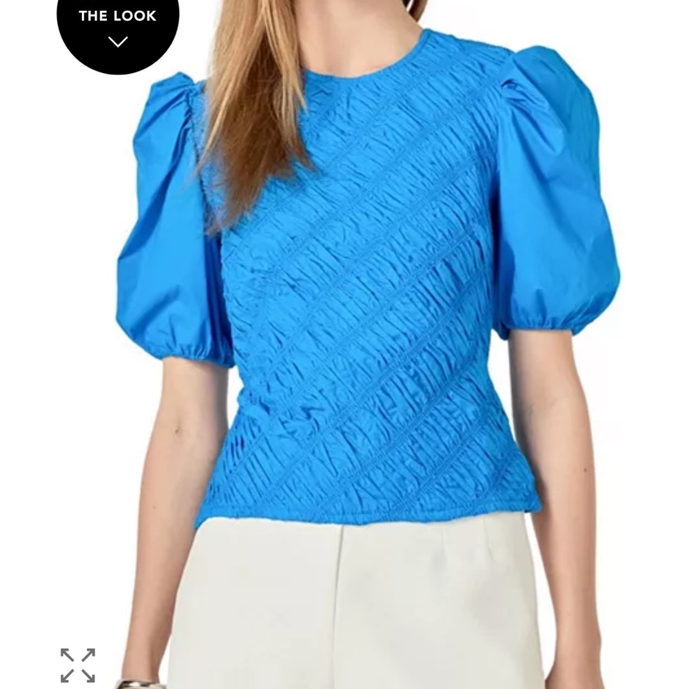 English Factory Women’s Asymmetrical Smocked Blue Top Size Medium